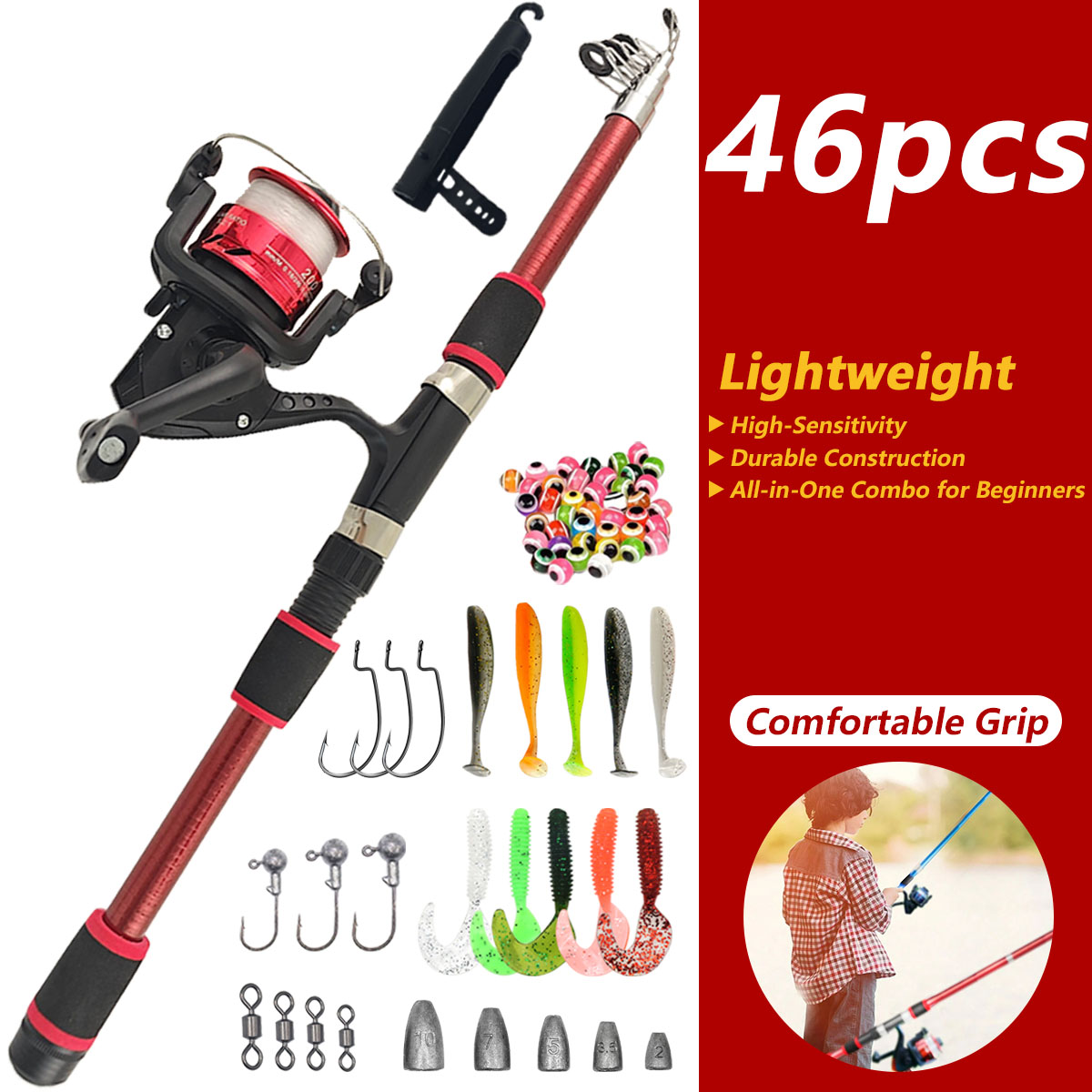 46Pcs Telescopic Fishing Rod R - Fishing Rod Combo recension och pris
